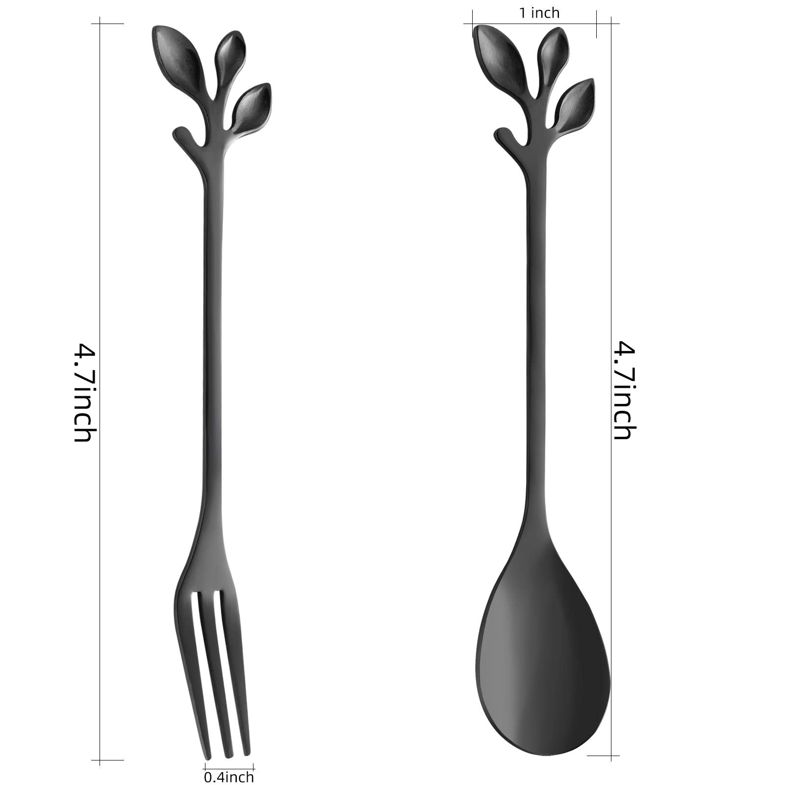 Stainless Steel Black Leaf Coffee Spoon Cake Fork-Ansaw 10 Pcs Creative Tableware Dessert Spoons, Stirring, Mixing, Sugar, Stir,